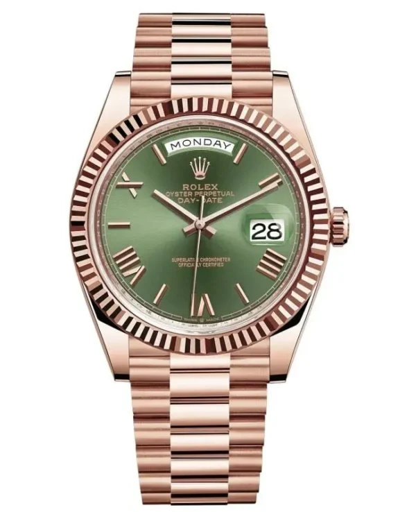 New Rolex Day-Date 40 18k Everose Gold Olive