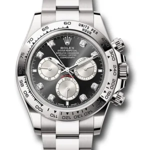 Rolex Cosmograph Daytona 126509, 18k White Gold, Oyster Bracelet, Bright Black and Steel, Diamond Set Dial